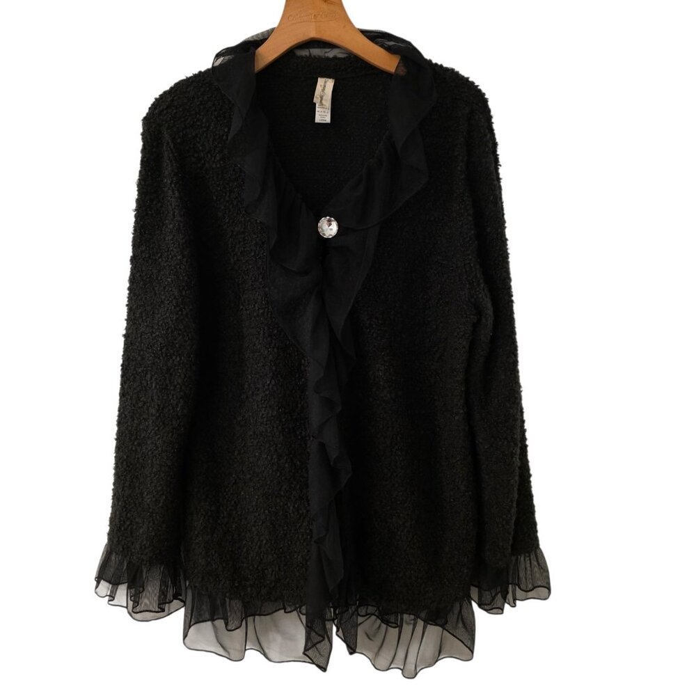 Decorated Originals Cardigan Sweater  Size L‎ Ruffles Whimsigoth Fairycore Black